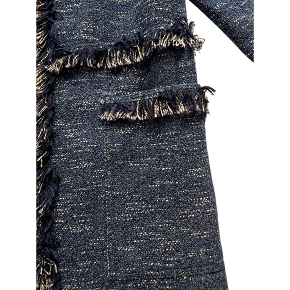 Theory Coat Women's Large Blue Zarafilla Indigo Tweed Fringe Trim Work Career - Picture 5 of 14